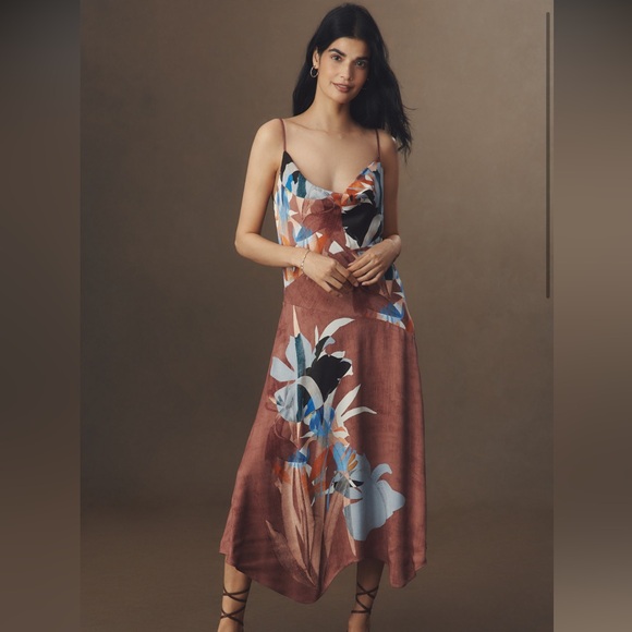 By Anthropologie Dresses & Skirts - NWT Anthropologie Asymmetrical Floral Dress in Brown and Blue